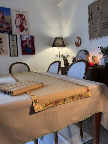 Pack berbère beige : chemin de table + 6 serviettes