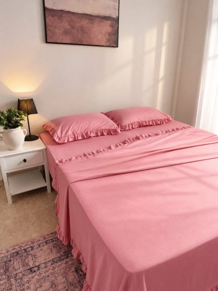 Parure 4 pièces en drap plat 100% coton rozase